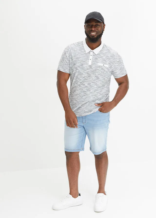 Camiseta de tipo polo Blanco/azul de rayas finas