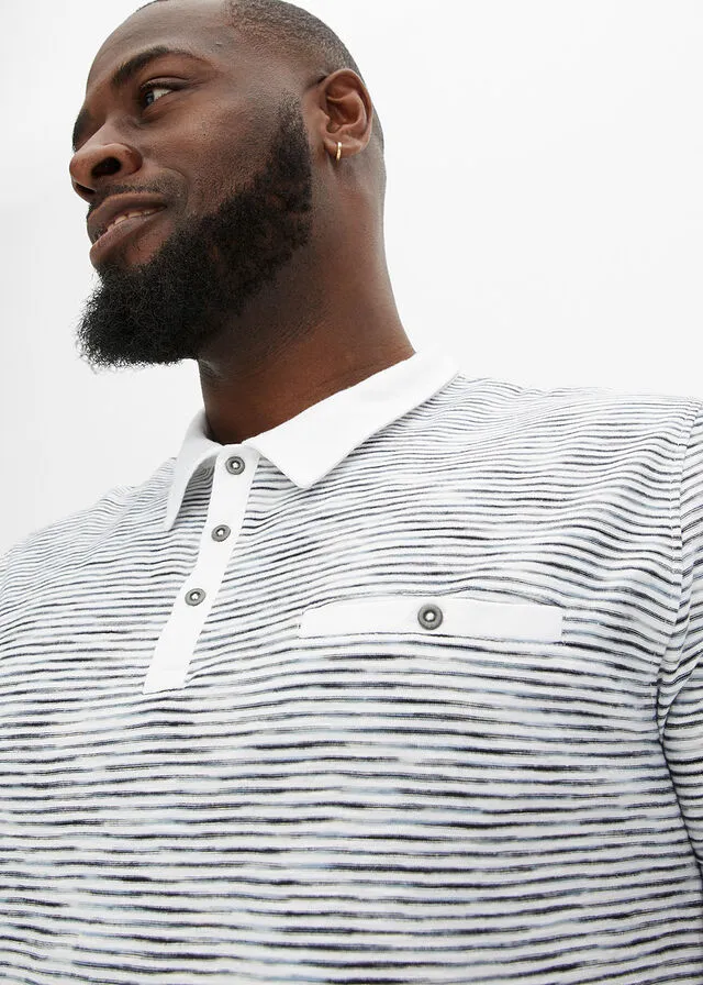 Camiseta de tipo polo Blanco/azul de rayas finas