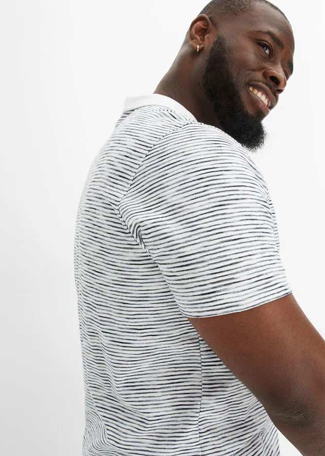 Camiseta de tipo polo Blanco/azul de rayas finas