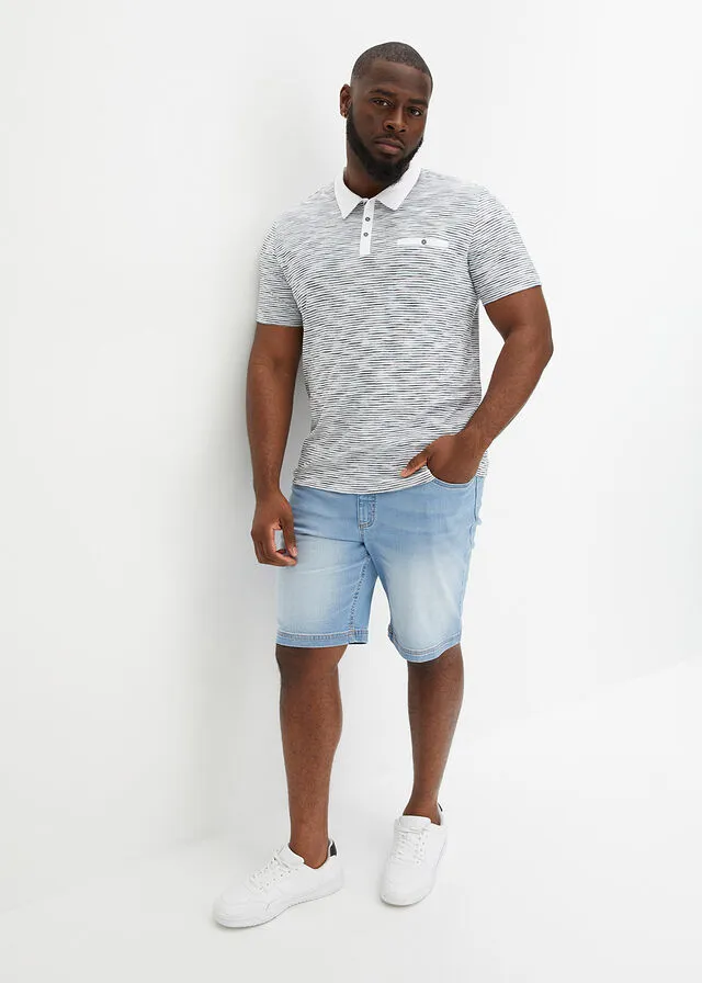 Camiseta de tipo polo Blanco/azul de rayas finas
