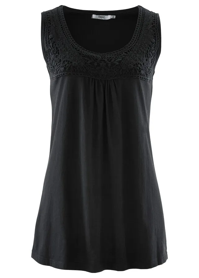 Camiseta de tirantes con crochet en la parte delantera Negro