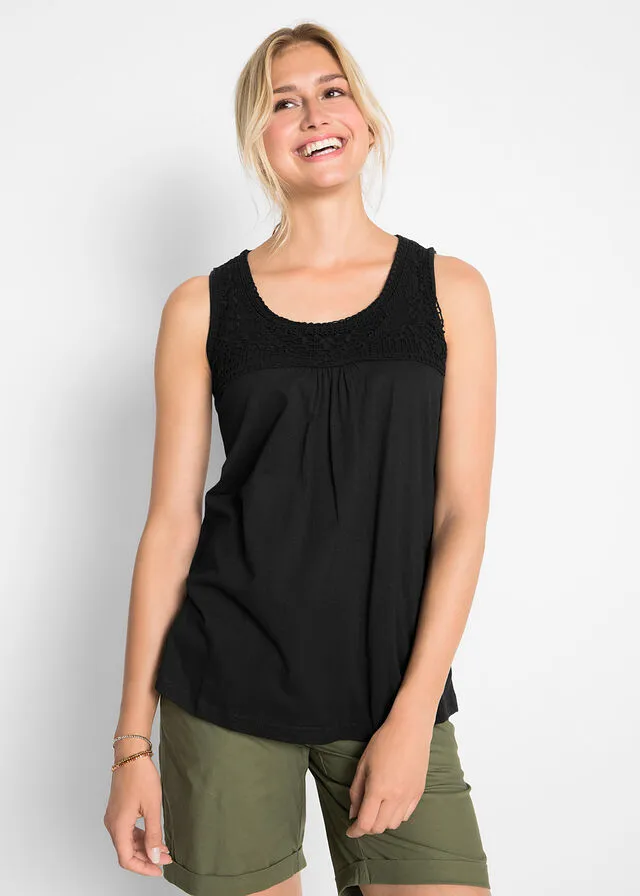 Camiseta de tirantes con crochet en la parte delantera Negro