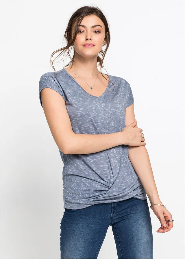 Camiseta jaspeada con nudo Gris jaspeado