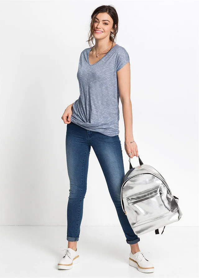 Camiseta jaspeada con nudo Gris jaspeado