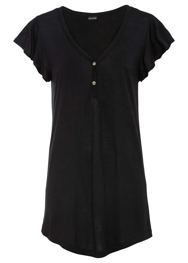 Camiseta larga con botones Negro