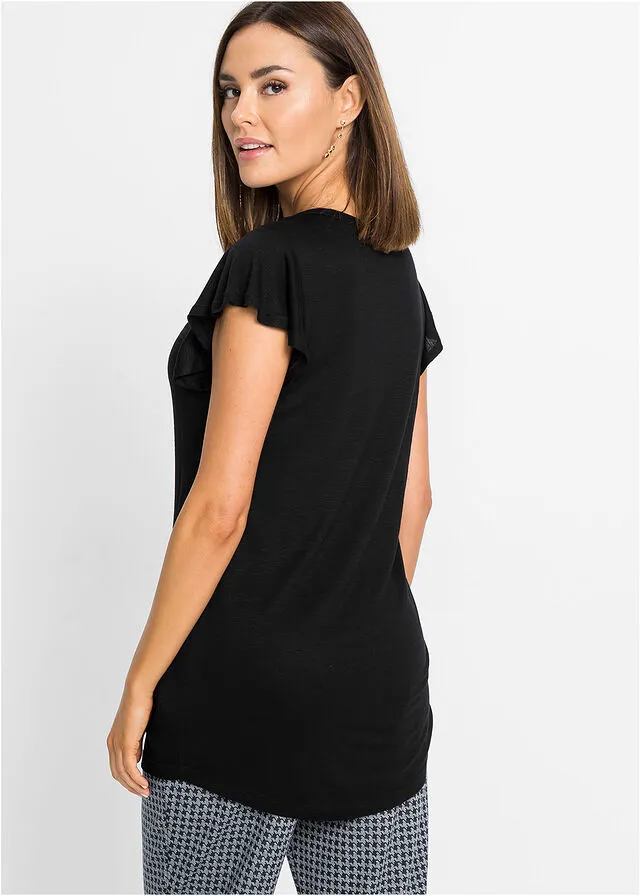 Camiseta larga con botones Negro