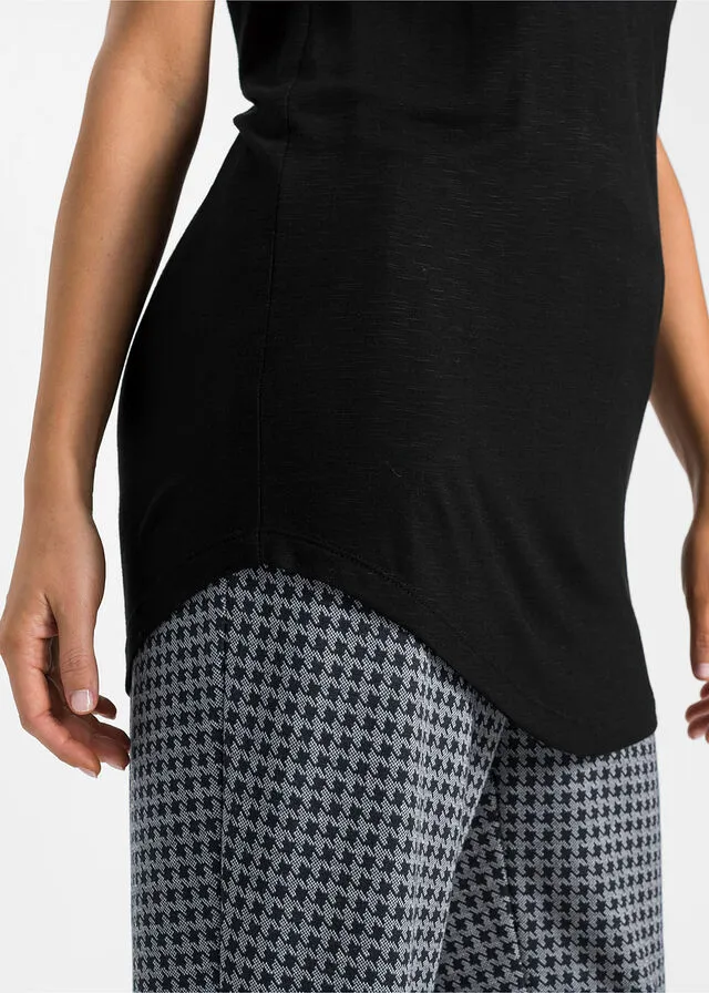 Camiseta larga con botones Negro