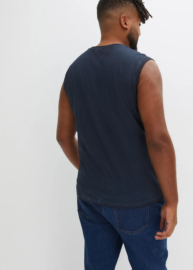 Camiseta sin mangas con efecto desgastado Azul marino estampado