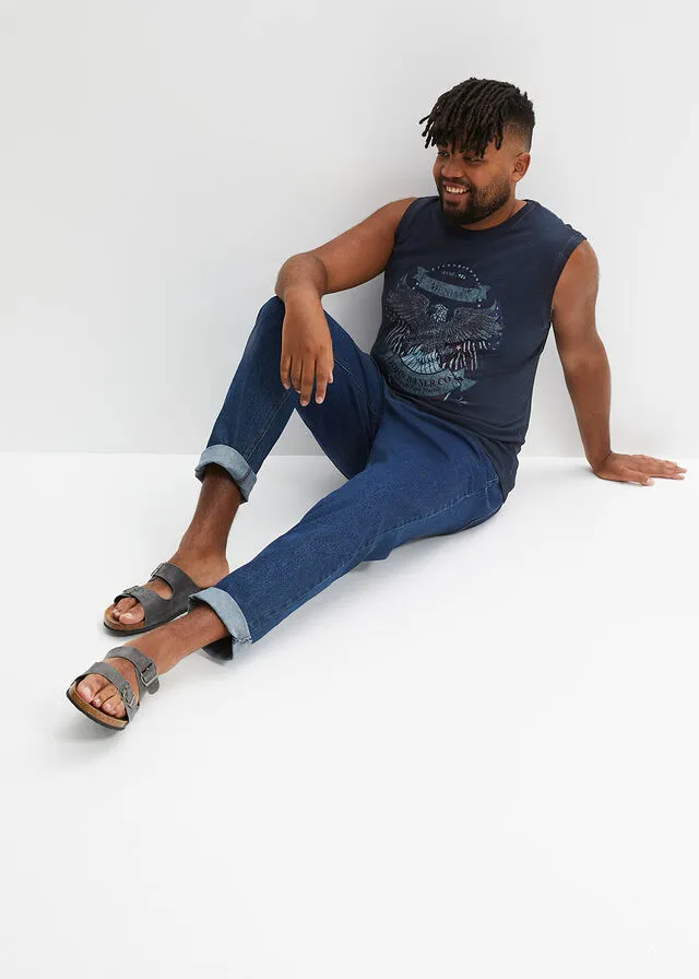 Camiseta sin mangas con efecto desgastado Azul marino estampado