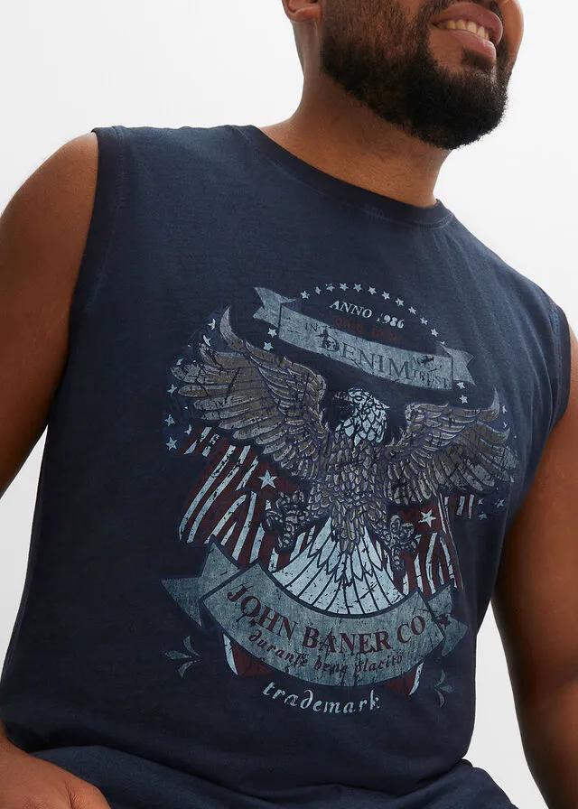 Camiseta sin mangas con efecto desgastado Azul marino estampado