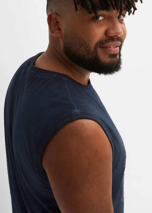 Camiseta sin mangas con efecto desgastado Azul marino estampado