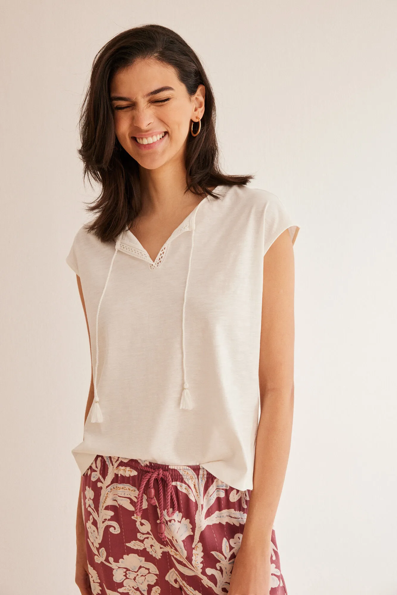 Camiseta textura flamé marfil