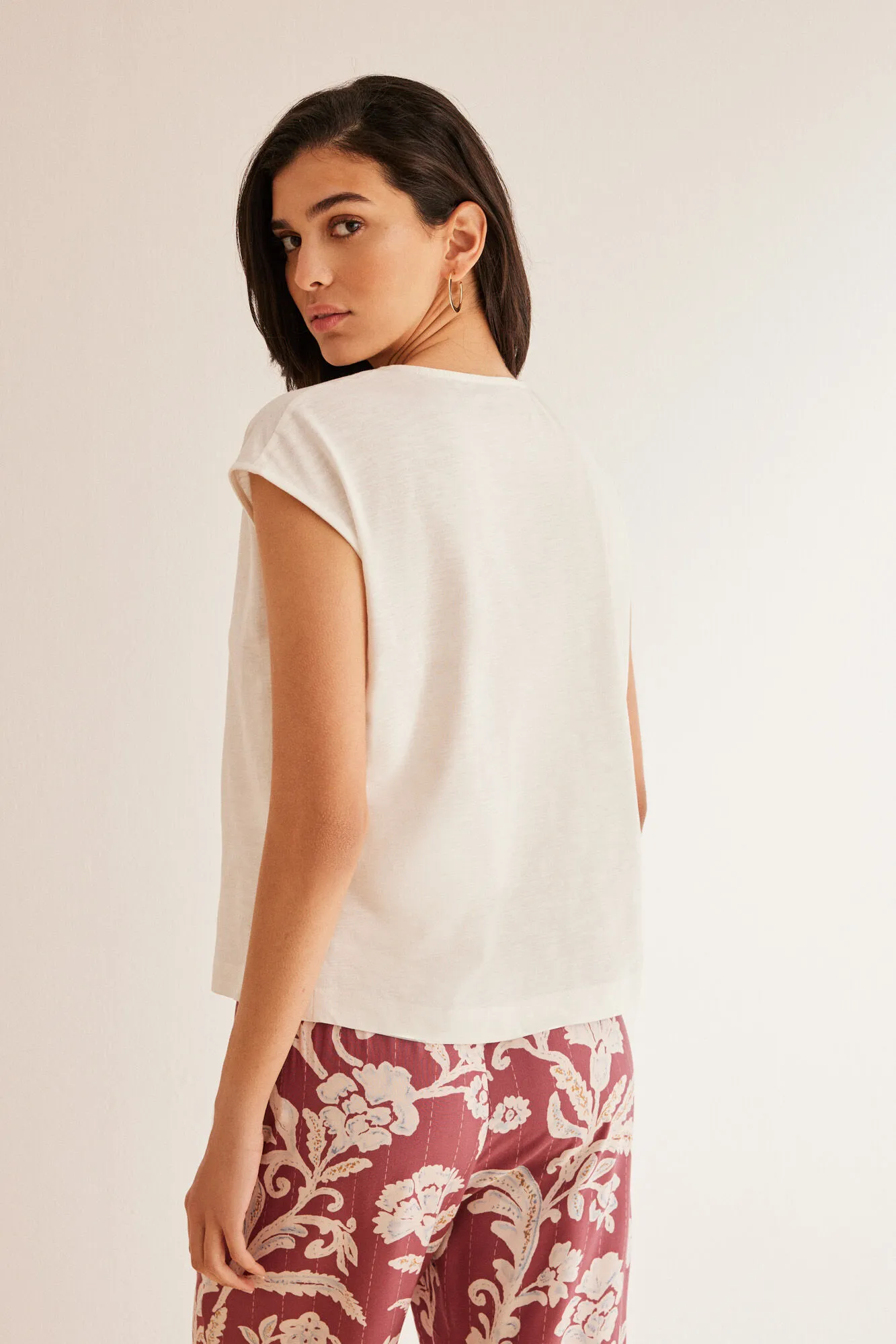 Camiseta textura flamé marfil