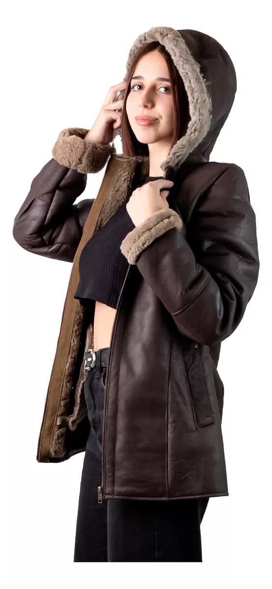 Campera De Napalan De Mujer 100% Cuero De Oveja Con Capucha