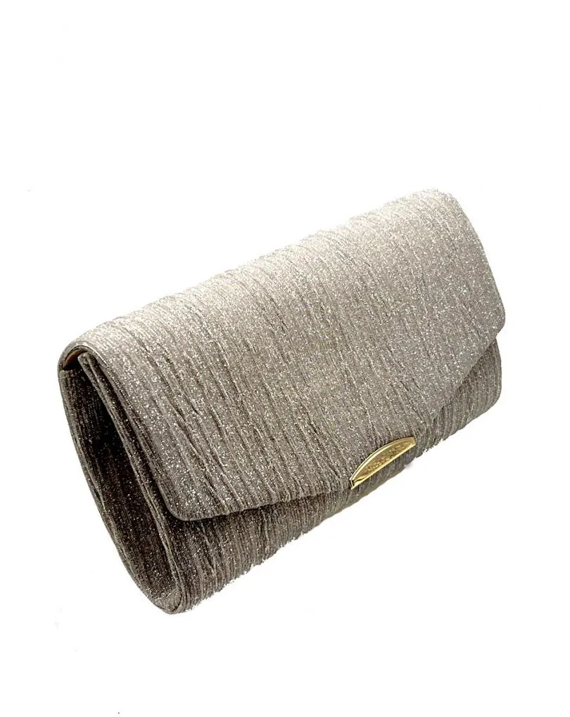 CARTERA DE FIESTA GRIS PIEDRA CON BRILLO LAME PLATEADO