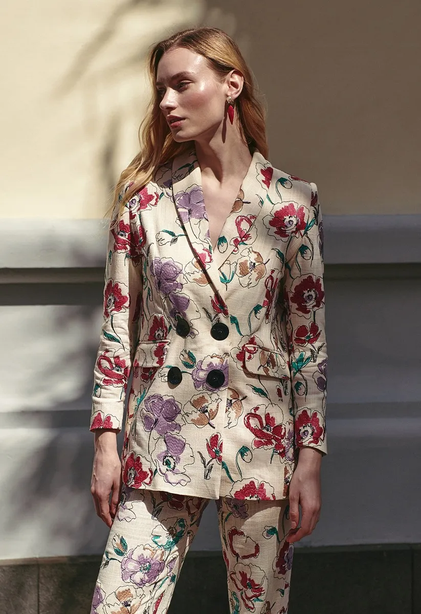 Chaqueta americana lino bordado flores El Jaral