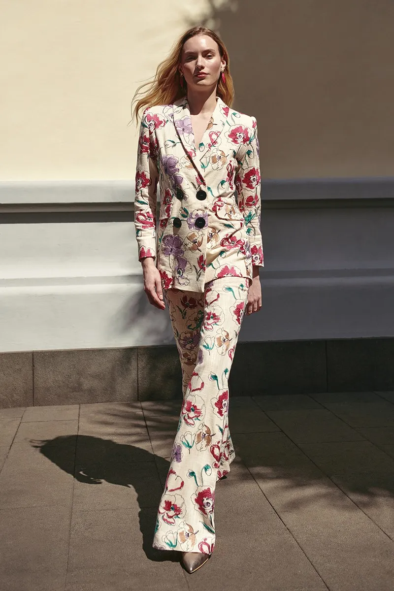 Chaqueta americana lino bordado flores El Jaral