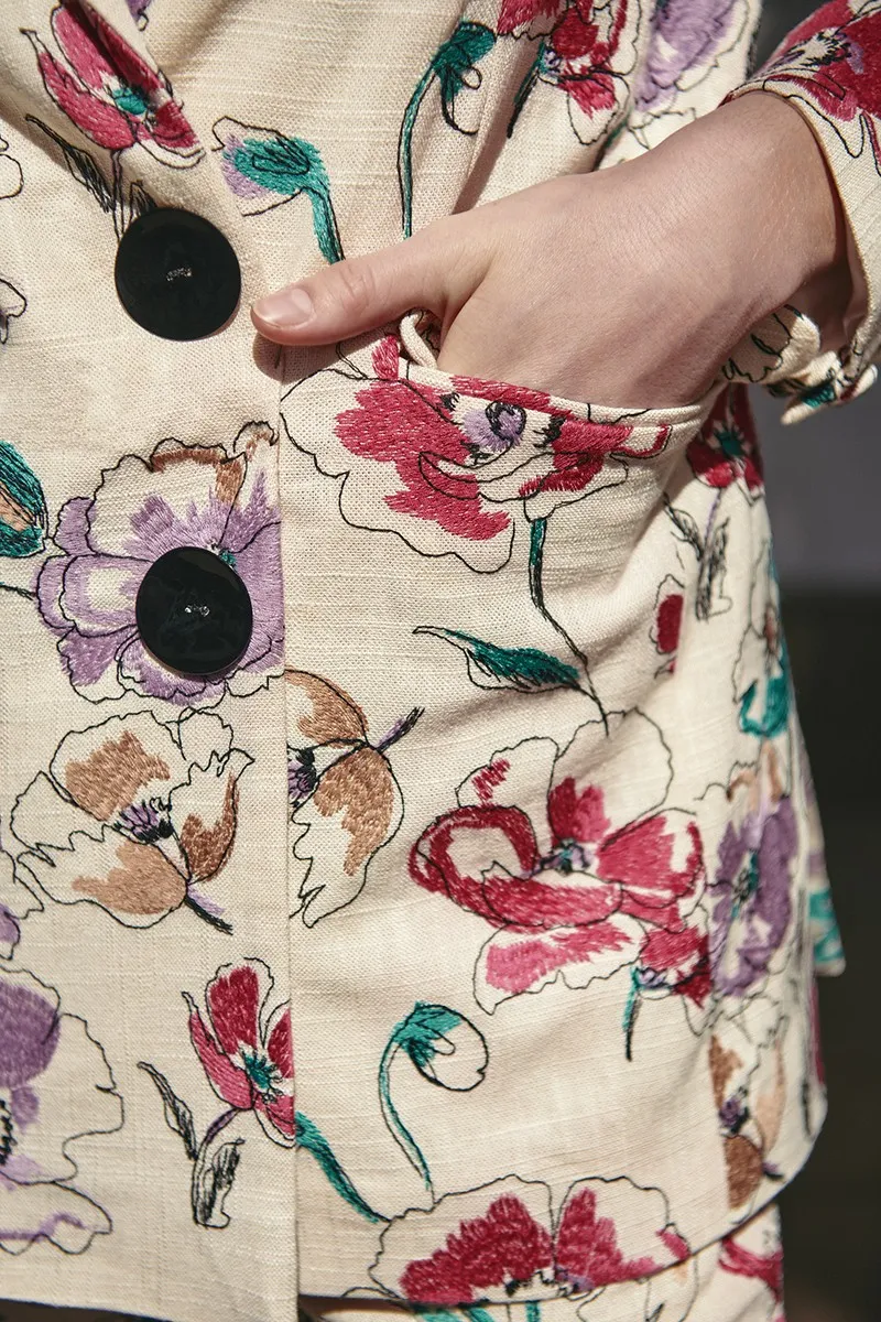 Chaqueta americana lino bordado flores El Jaral