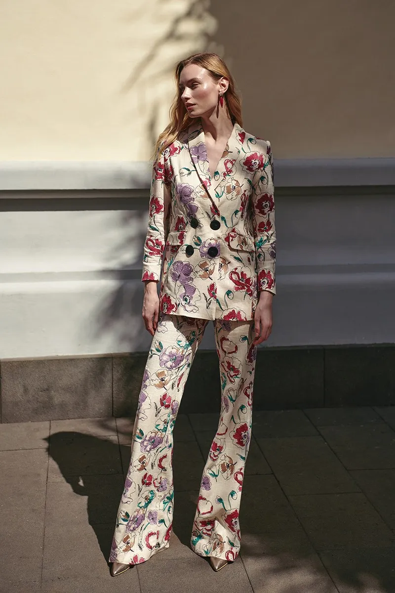 Chaqueta americana lino bordado flores El Jaral