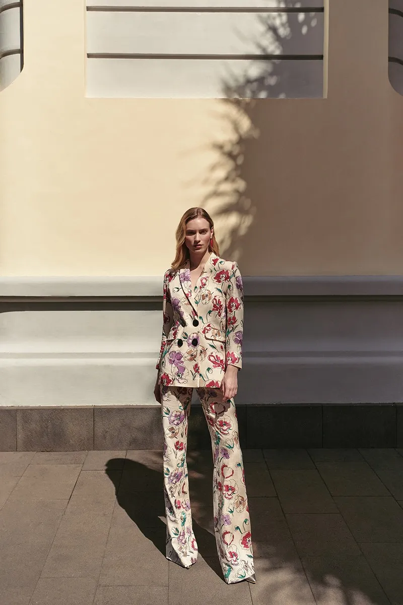 Chaqueta americana lino bordado flores El Jaral