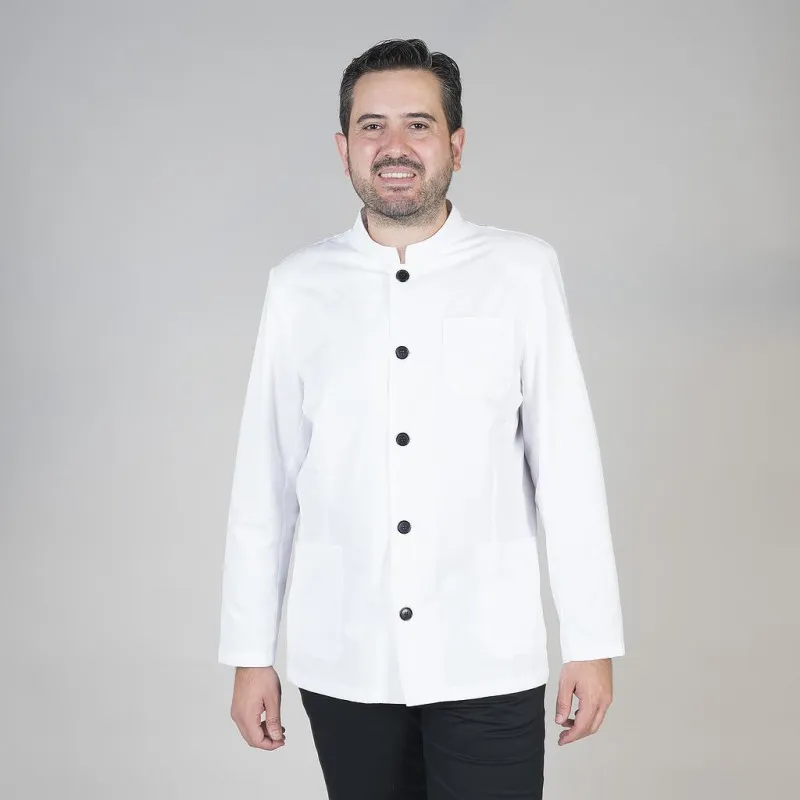 Chaqueta blanca de camarero de cuello Mao y cierre de botones GARY'S