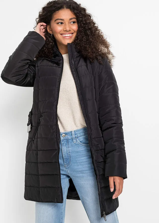 Chaqueta guateada con cinturón Negro