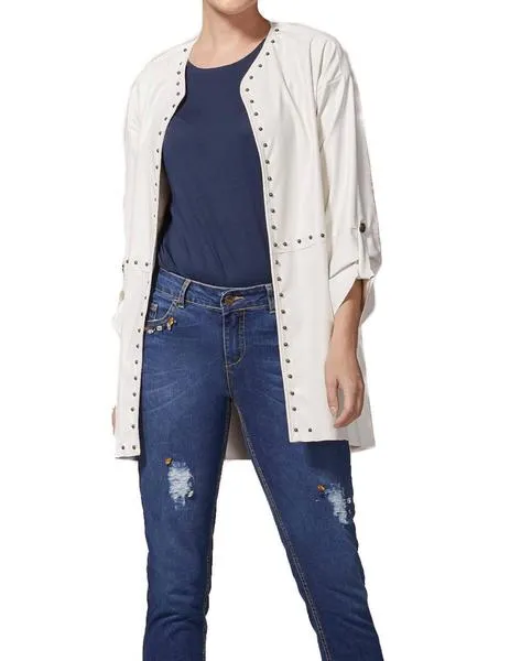 chaqueta lolitas larga con remaches blanco