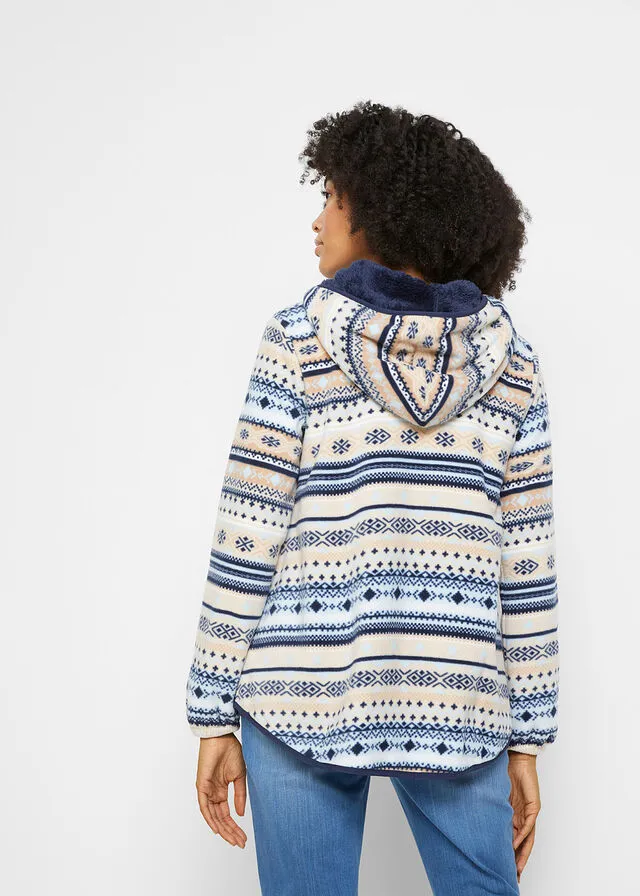 Chaqueta polar con capucha y estampado noruego gris guijarro/blanco