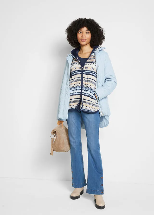 Chaqueta polar con capucha y estampado noruego gris guijarro/blanco