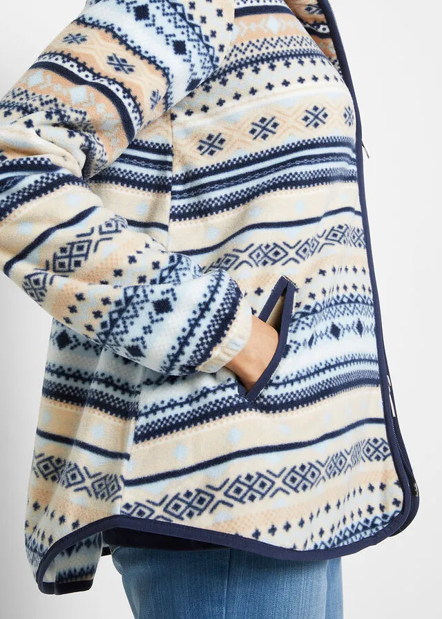 Chaqueta polar con capucha y estampado noruego gris guijarro/blanco