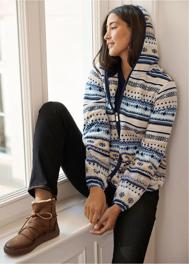 Chaqueta polar con capucha y estampado noruego gris guijarro/blanco