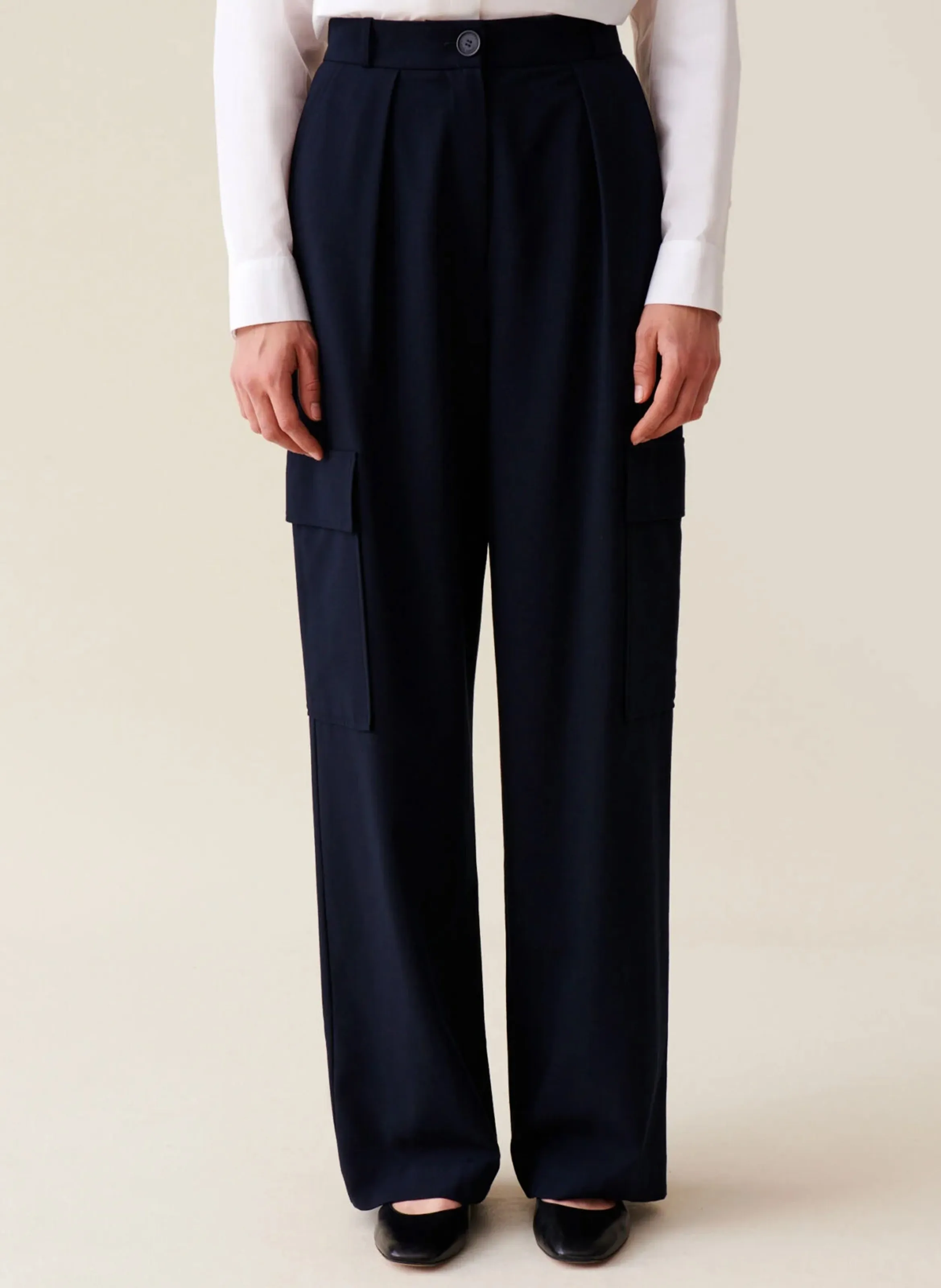 CLAUDIE PIERLOT Pantalón recto de talle alto en azul