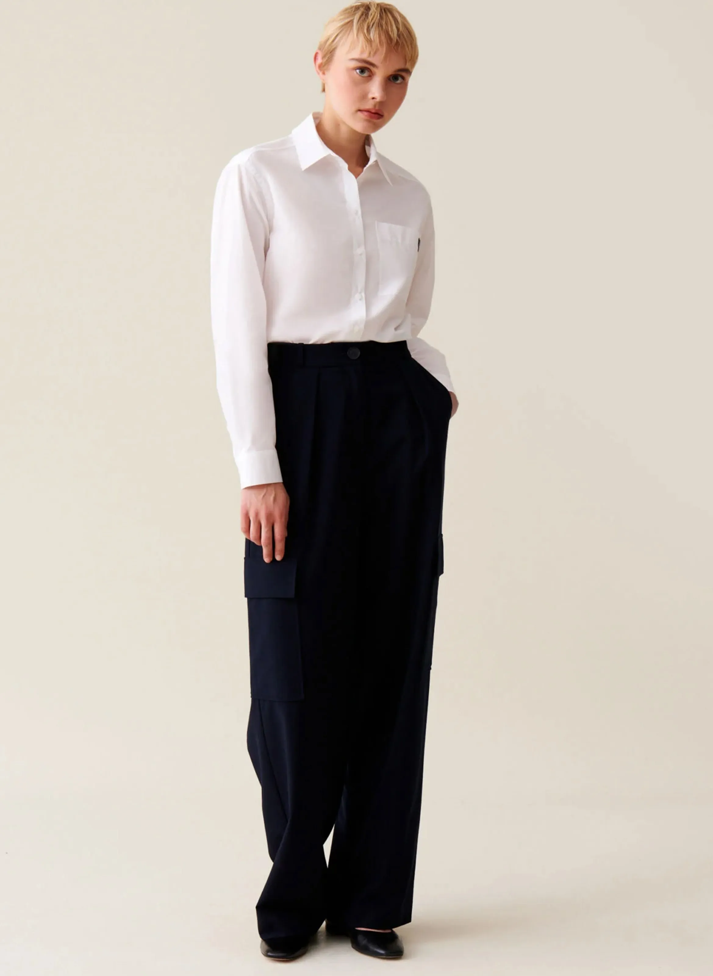 CLAUDIE PIERLOT Pantalón recto de talle alto en azul