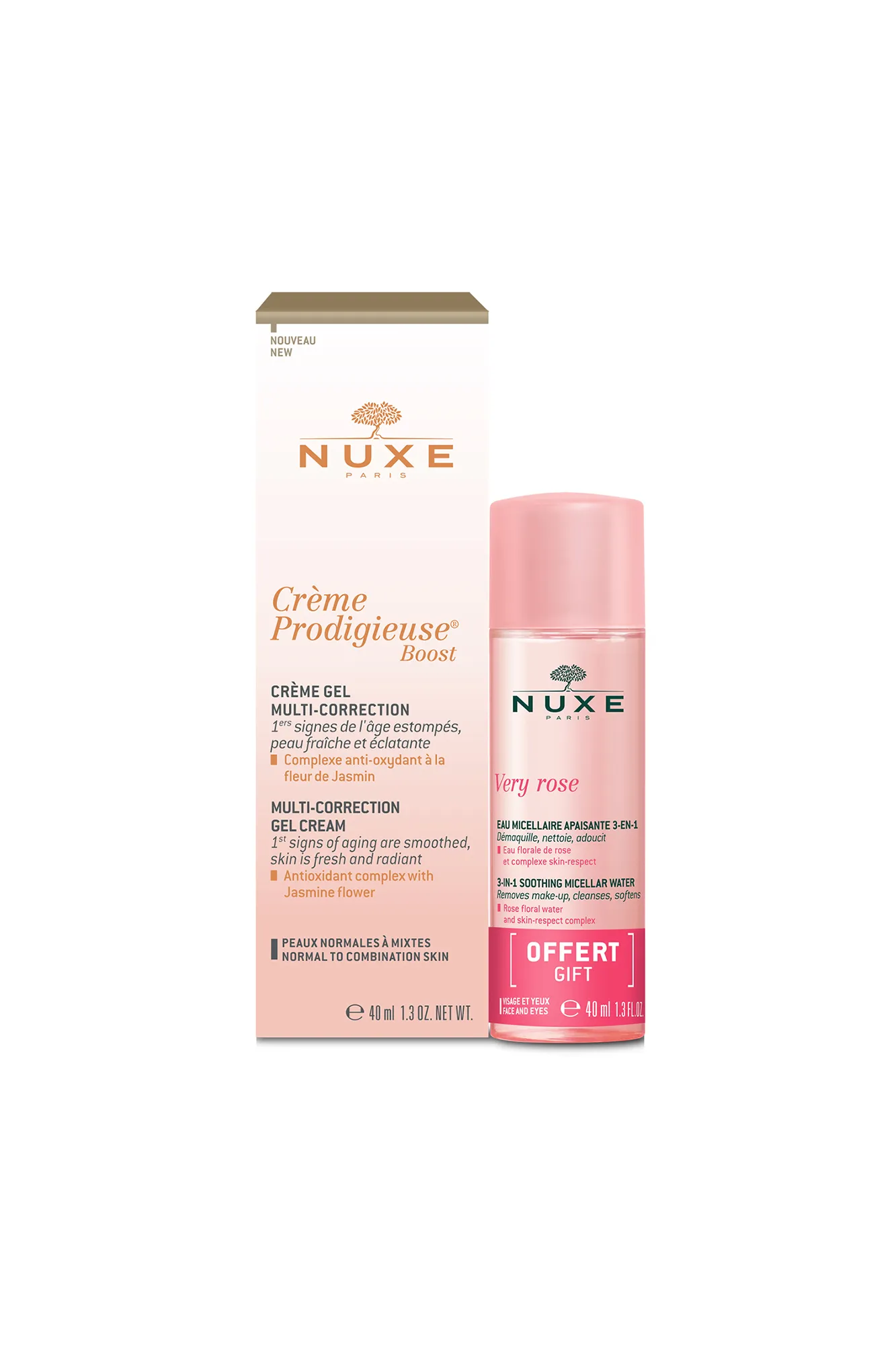 Cofre regalo crema prodigieuse boost + agua micelar very rose 40 + 40ml