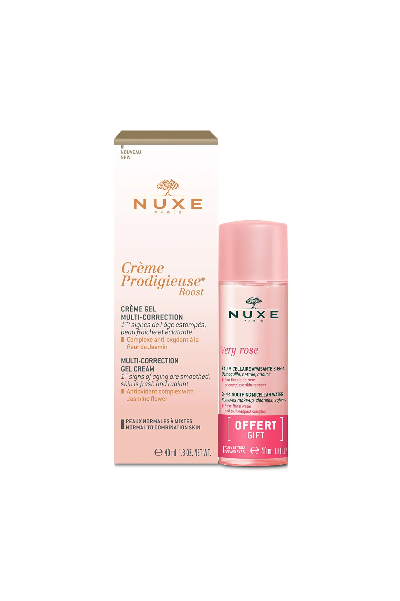 Cofre regalo crema prodigieuse boost + agua micelar very rose 40 + 40ml