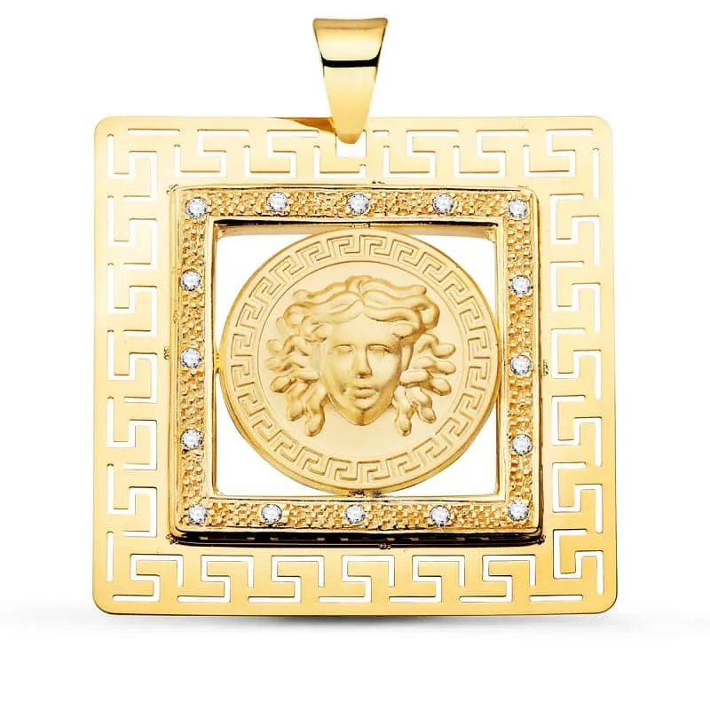 Colgante oro medusa greca cuadrado