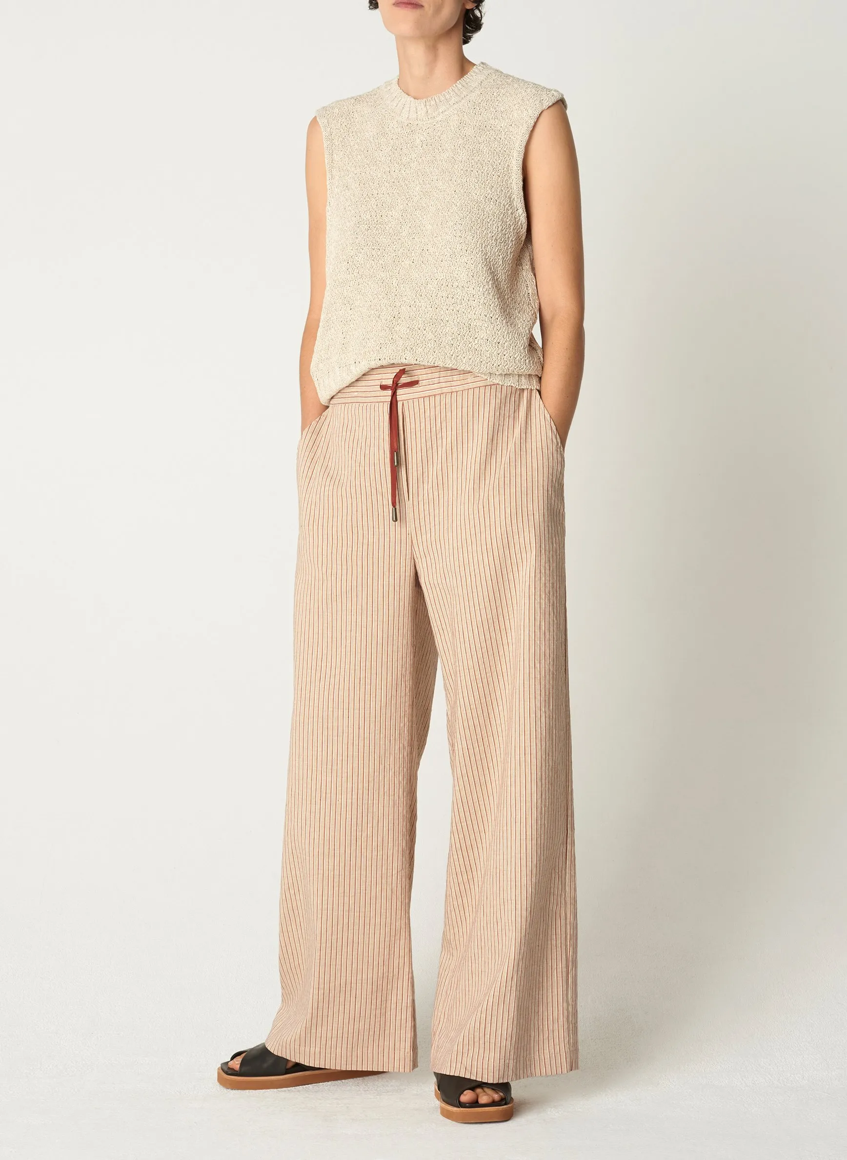 COTELAC Pantalón recto de mezcla de lino en marron