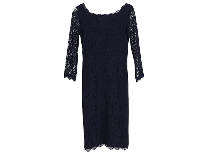 Diane von Furstenberg Minivestido de encaje Zarita en rayón azul marino 