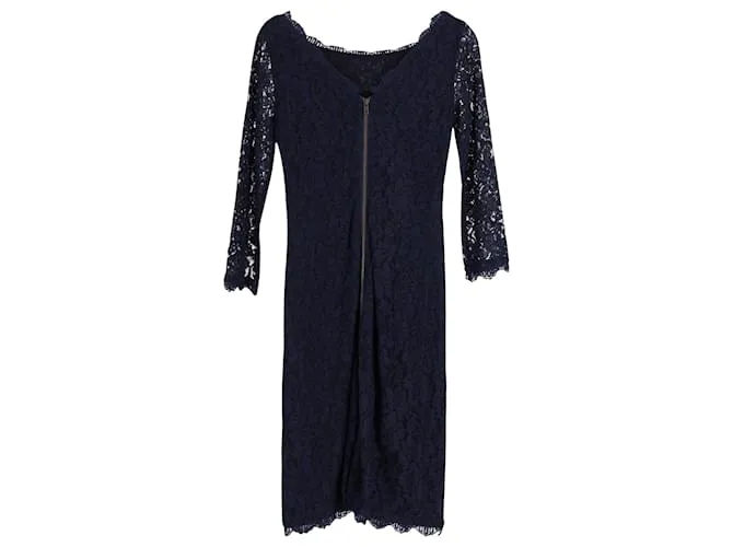 Diane von Furstenberg Minivestido de encaje Zarita en rayón azul marino 