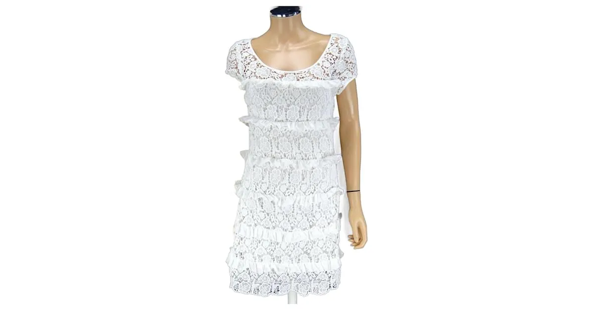 Diane Von Furstenberg Vestido de encaje de crochet DVF “Arcelia”. Blanco 