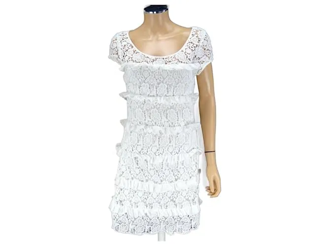 Diane Von Furstenberg Vestido de encaje de crochet DVF “Arcelia”. Blanco 