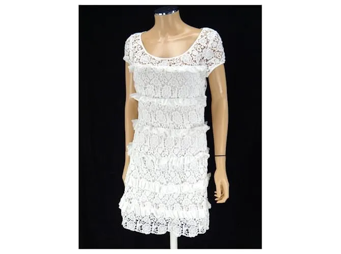 Diane Von Furstenberg Vestido de encaje de crochet DVF “Arcelia”. Blanco 