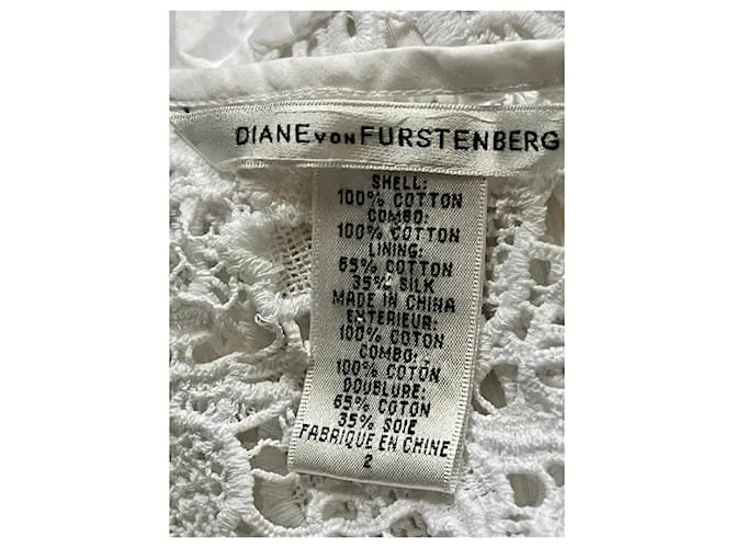 Diane Von Furstenberg Vestido de encaje de crochet DVF “Arcelia”. Blanco 