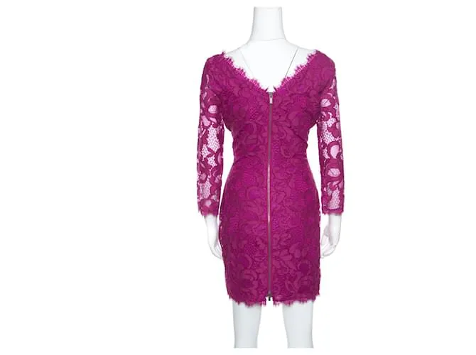 Diane Von Furstenberg Vestido fucsia con escote redondo de encaje Zarita de DvF 