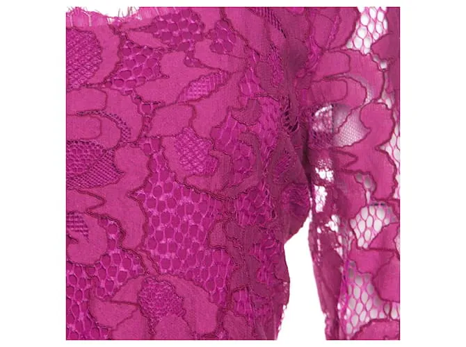 Diane Von Furstenberg Vestido fucsia con escote redondo de encaje Zarita de DvF 