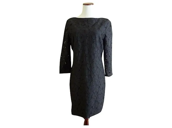 Diane Von Furstenberg Vestido negro de encaje floral Sarita de DvF 