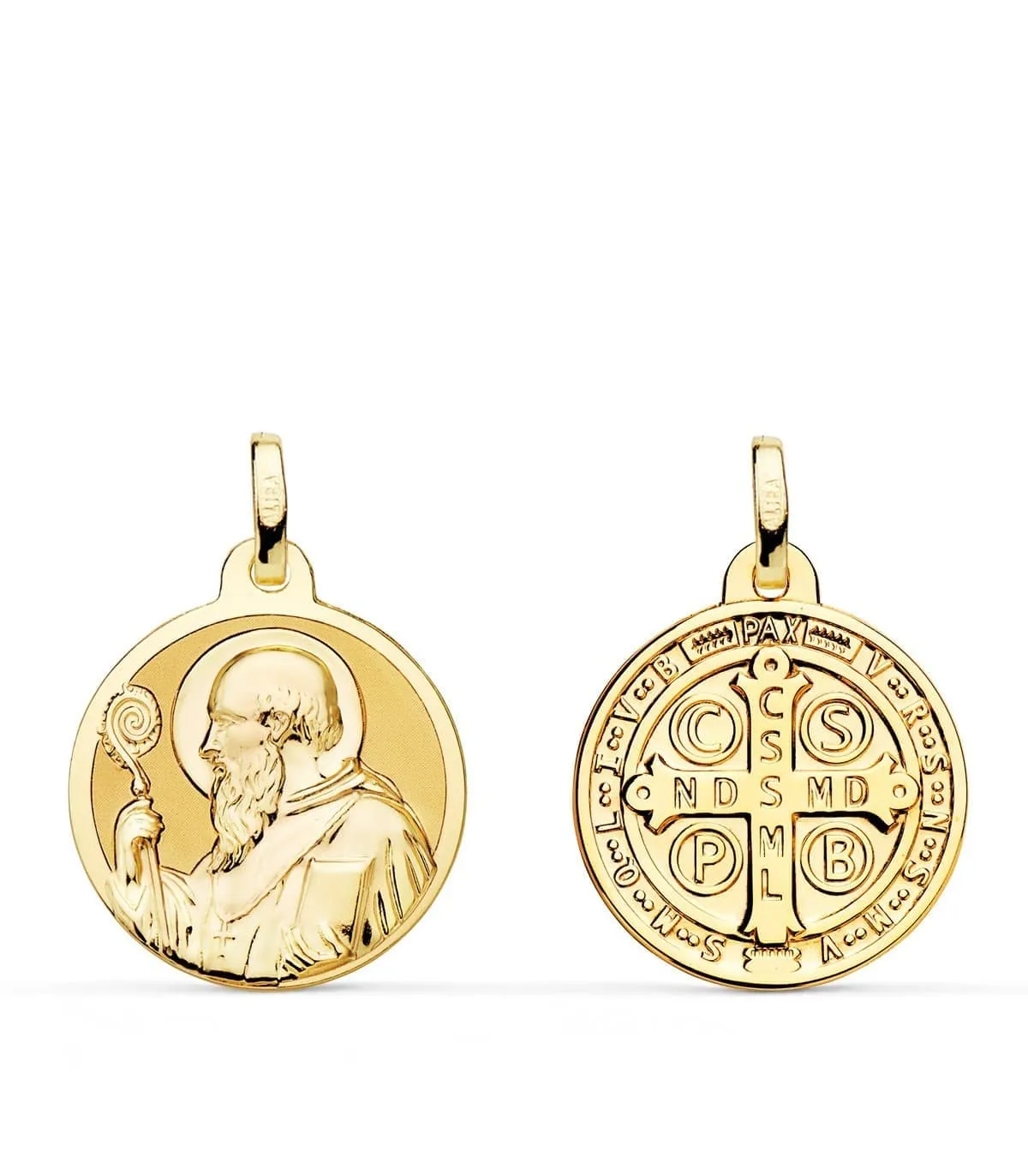 Escapulario San Benito Oro amarillo 18K 18mm Brillo