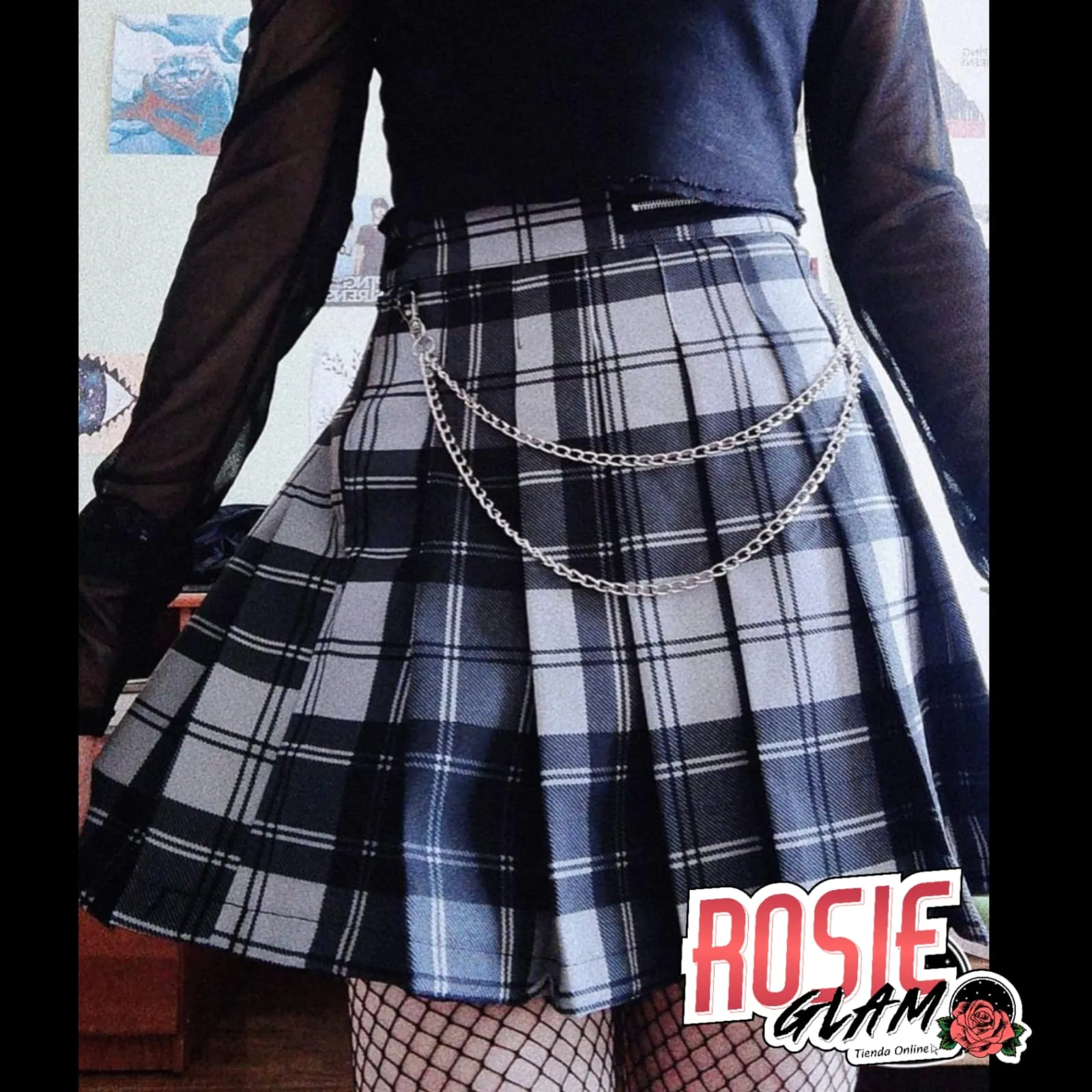 FALDA CUADROS ESPECIAL CON CADENA  ROSIEGLAM