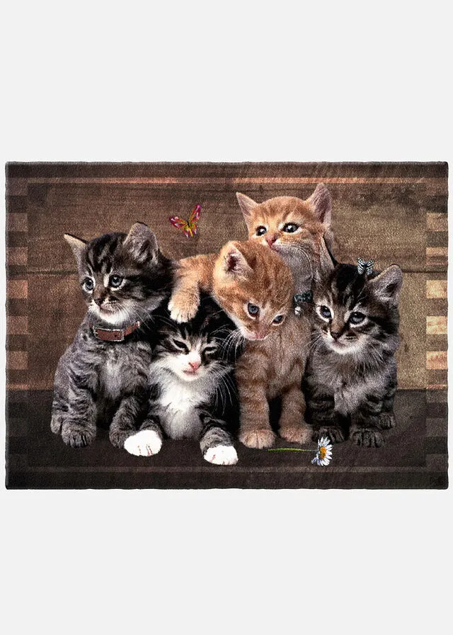 Felpudo con motivo de gatos marrón