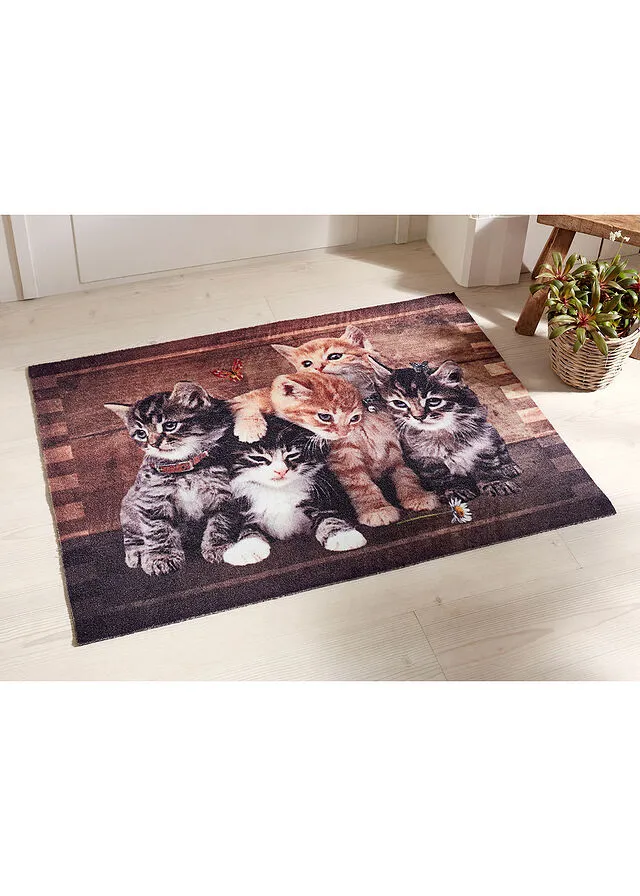 Felpudo con motivo de gatos marrón